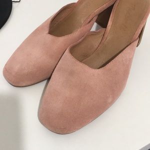 Madewell Ella Mules  Blush Pink Suede 6 wood heel